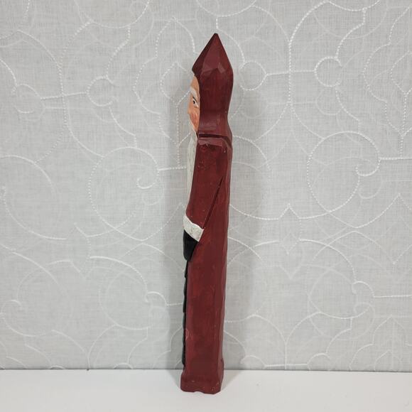 Vintage Folk Art Pencil Santa 13" Red Green Christmas Tree Carved Wood 1975 - Picture 8 of 16